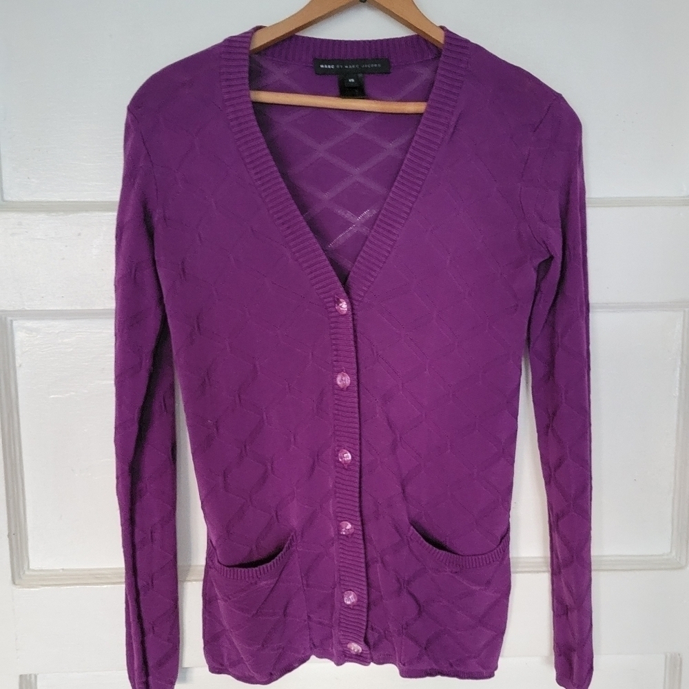 Marc by Marc Jacobs 100% Silk Diamond Weave Cardigan